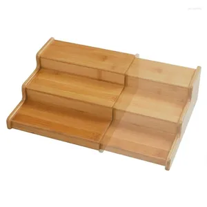 Hooks Spice Rack Keukenkast Organisator- 3 Laag Bamboo Expandable Display Plank 3-laags verstelbaar