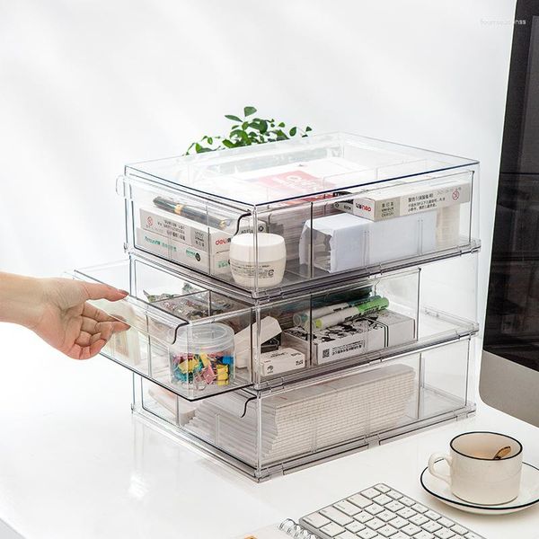 Crochets Transparent Bureau Tiroir Boîte De Rangement Fournitures De Bureau Papeterie Articles Divers Finition Multi-Couche Avec Couvercle Rack Multi-Fonctionnel