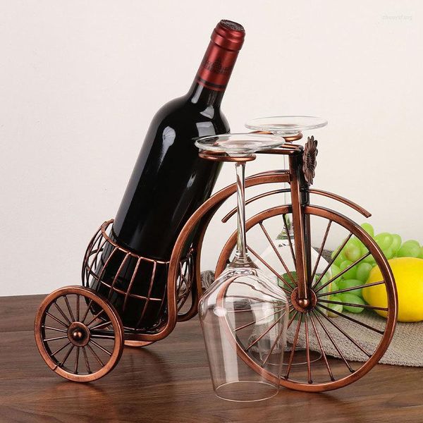 Crochets Vintage en métal Tricycle forme rouge porte-bouteille de vin support Art vélo affichage stockage organisateur étagère pour cuisine Bar décoration de la maison