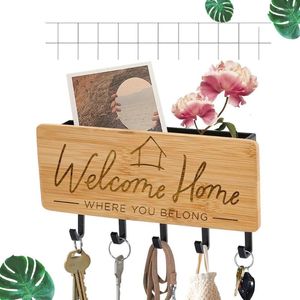 Hooks Wall Key Holder Home Door Back Decor Creative Bamboo gegraveerde sleutelhanger Hanger Small Sundries Storage Rack