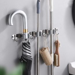 Hooks Wall Monted Mop Holder Roestvrij stalen borstel Mops Bem opberghanger met haak multifunctionele keukenbadkamer organisator