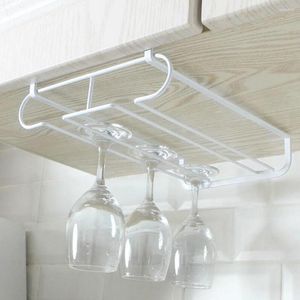 Hooks Wine Glass Rack Hanging Cup Holder Bar Goblet Stemware Opslagrekken Plank Hanger Iron Keuken Organisator Witte kleur