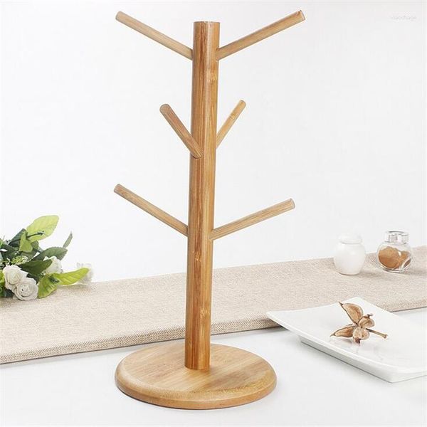 Ganchos de madera para tazas de café, estante de almacenamiento para el hogar, cocina, exhibición colgante, bebidas con 6 estantes de pared, organizador de armario