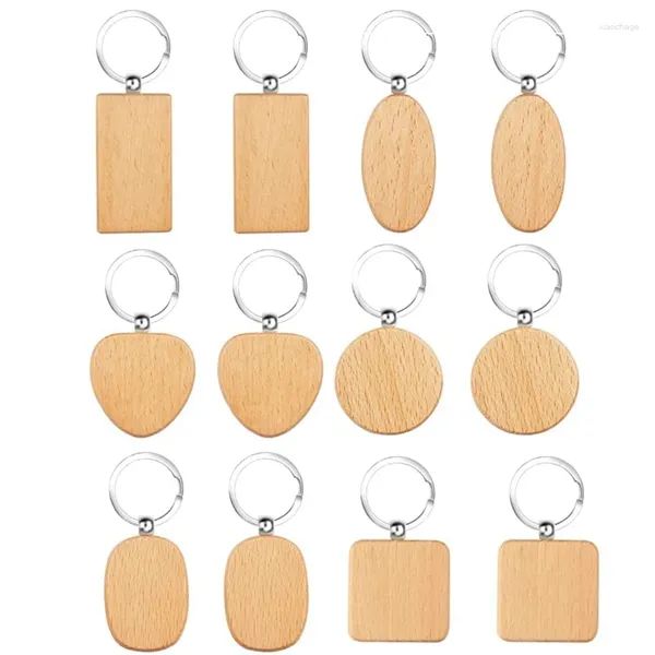 Porte-clés en bois avec crochets, chaîne vierge, bricolage personnalisé en bois pour artisanat, décorations, cadeaux, Design pyrogravure