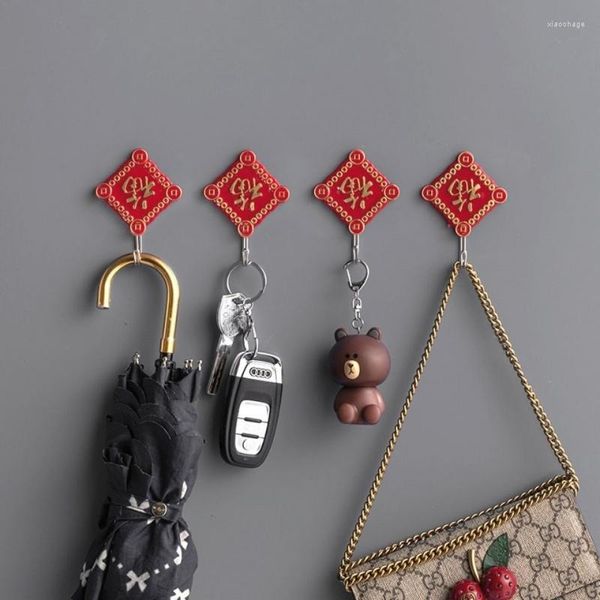 Crochets décoratifs de l'année, mots de bénédiction chinois «Fu», en Viscose rouge, porte murale et fenêtre, cintres de cuisine et de salle de bains