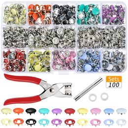 Hoomall 100 Stuks Sets 10 Kleuren Metalen Naaien Knoppen Drukknopen Naaien Ambachtelijke Sluiting Drukknooptang Craft Tool Knoppen voor Kleding2763