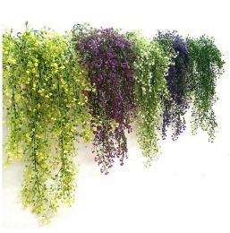 Hoomall-Planta Artificial verde y púrpura, flor de pared de ratán de seda, decoración para fiesta de boda, flores falsas, vid, decoración del hogar