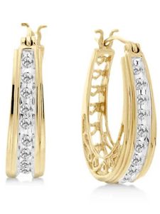 Boucles d'oreilles créoles diamant 1/4 carat en or 18 carats sur argent sterling