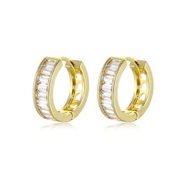 Hoop Clip sur boucle d'oreille Bijoux mignons Micro Implaid Rectangulaire Huggie Zircon Boucle d'oreille Tendance Mens Design de mode Vent simple pour femmes filles Plaqué or véritable 18 carats