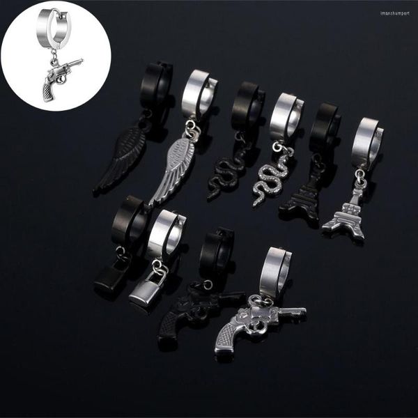 Pendientes de aro 1/2 Uds. Colgante de serpiente de plumas para Mujeres Hombres Punk círculo orejera Piercing pendiente de acero inoxidable joyería gótica