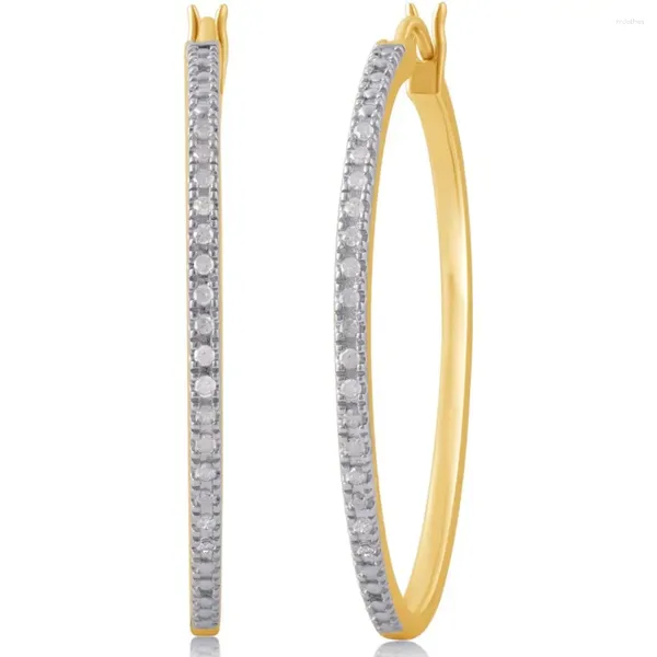 Pendientes de aro con diamantes de 1/4 quilates para mujer en oro amarillo sobre plata de ley (I-J I2-I3)