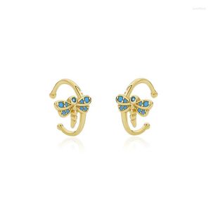 Boucles d'oreilles de cerceau 1,8 g de style cool féminin boucle d'oreille simple 925 STERLING Silver Dragonfly Turquoise 18k Gold Pendant