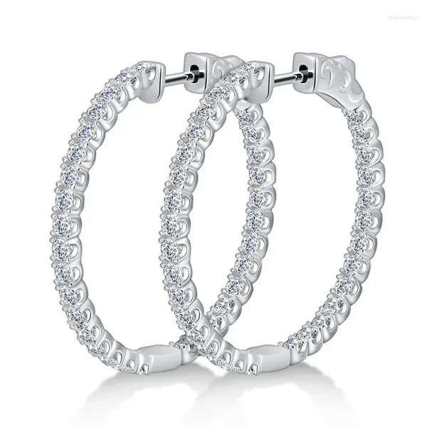 Boucles d'oreilles créoles en Moissanite 1.9-2mm pour femmes, grande taille, en argent Sterling 925 glacé Mosan Huggie Pass avec cadeau Gra