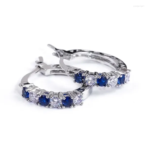 Boucles D'oreilles Créoles 1 P Bleu Et Blanc Pour Strass Cadeau Anniversaire Femme