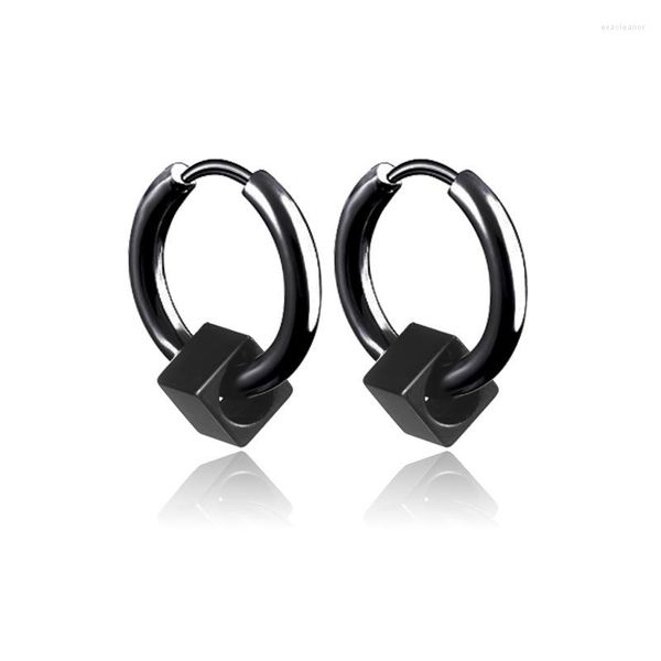 Pendientes de aro 1 par 2 piezas Punk titanio acero cuadrado colgantes para hombres mujeres Unisex Rock joyería negro plata Color