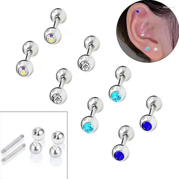 Boucles d'oreilles créoles 1 paire boule de cristal colorée boucle d'oreille goujon acier Barbell oreille Piercing 16G hypoallergénique pour femmes hommes