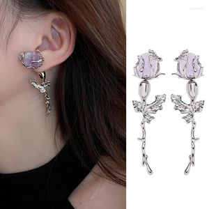 Boucles d'oreilles créoles 1 paire Cool doux améthyste Rose fleur Stud pour femmes Punk Branches feuilles longue boucle d'oreille filles bijoux cadeau Pendientes