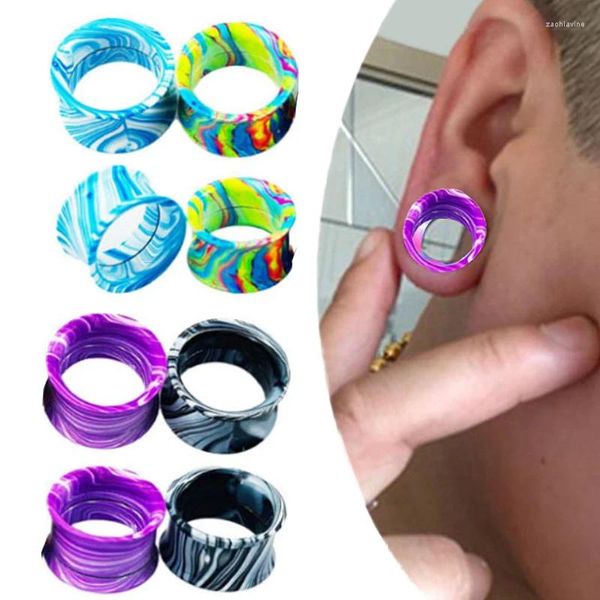 Boucles d'oreilles créoles multicolores, 1 paire, bouchon d'oreille creux, Tunnel, chair Punk, Piercing cuit, extenseur, peinture en acier inoxydable, bijoux