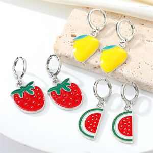Boucles d'oreilles créoles, 1 paire de petits fruits frais, fraises, bananes, bijoux simples en métal
