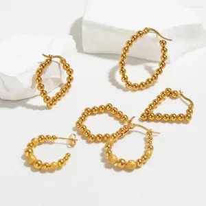 Hoepel oorbellen 1 paar roestvrijstalen kraal eenvoudig goud 18k vergulde ronde holle textuur trendy waterdichte sieraden vrouwen