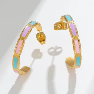 Boucles d'oreilles créoles, 1 paire, fil plat en acier inoxydable, émail, trois couleurs rondes pour les résultats de bijoux, accessoires, fournitures de vente en gros