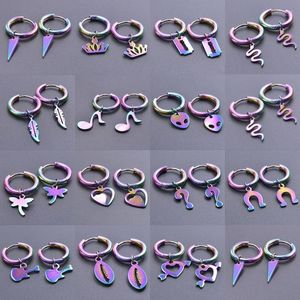 Boucles d'oreilles créoles en titane et acier inoxydable, 1 paire, multicolore, cœur, serpent, guitare, bijoux pour unisexe, mode Punk, cadeau de fête, vente en gros