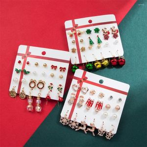 Boucles d'oreilles créoles 10 paires ensemble de clous de Noël jour perle cloche boucle d'oreille arbre wapiti pour femmes filles