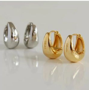 Hoop Earrings 100% Authentic 925 Sterling Silver Big White/Gold Smooth Circle Arc Huggie FINE JEWELRY TlE1215