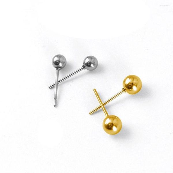 Pendientes de aro, 10 Uds., venta al por mayor, bola de acero inoxidable, conector antialérgico que no se decolora, 2 colores, joyería de moda DIY, sin plomo/níquel