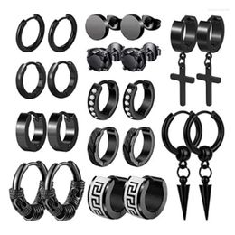 Boucles d'oreilles créoles 11 paires en acier inoxydable croix noire petit ensemble pour hommes Punk Clip fête anniversaire bijoux de mode