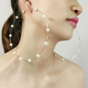 Hoop oorbellen 120 mm Imitatie Pearl groot voor vrouwen grote metalen statement bruid bruiloft sieraden accessoires ukmoc