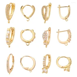 Boucles d'oreilles créoles 12 pièces en laiton Micro pavé de zircone cubique, résultats de boucles d'oreilles avec fermoir arrière, anneaux ouverts pour la fabrication de bijoux