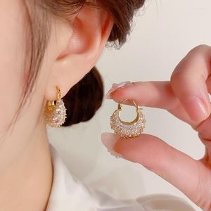 Boucles d'oreilles créoles plaquées or 14 carats, zircone cubique pour femmes, accessoires élégants pour filles, fête quotidienne, bijoux à la mode, livraison directe