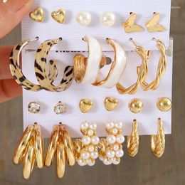 Pendientes de aro de 17KM, juego de perlas redondas cuadradas geométricas de Color dorado a la moda para mujer, joyería de mariposa acrílica de resina