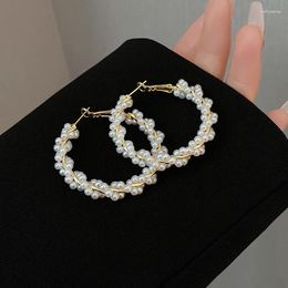 Hoepel Oorbellen 18k Goud Kleur Mode-sieraden Weven Parel Cirkels Voor Vrouw Vakantie Feest Dagelijks Eenvoudig Oorbel Geschenken