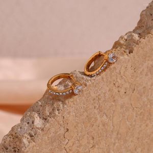 Hoop oorbellen 18K Gold vergulde roestvrijstalen waterdichte sieraden voor vrouw Girl's schattige volledige kristal zirkoon knuffels feestje