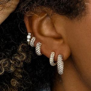 Boucles d'oreilles Huggie de taille moyenne 18MM pour femmes, couleur or, Micro pavé CZ, chaîne en corde, bijoux féminins à la mode