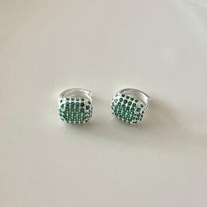 Boucles d'oreilles créoles 1Authentic 925 Sterling Silver Micro Pave Green CZ 4A Square Ear-Bone Piercing Huggie Buckle Jewelry C-C1028