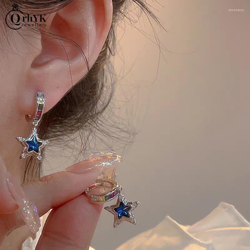 Hoop Earrings 1Pair Korean Style Fashion Blue Star Punk Aesthetic Mini Cute For Women Accessories Girl Jewelry