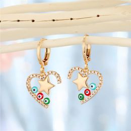 Boucles d'oreilles cerceau 1 paire oeil chanceux coeur creux étoile boucle d'oreille pour les femmes Vintage mignon Zircon coloré turc amour oreille goujon Bohe bijoux