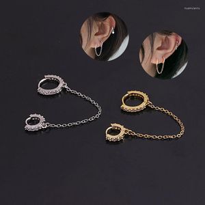 Boucles d'oreilles créoles en Cz pour hommes et femmes, 1 pièce, Double cercle, pompon, Cartilage, chaîne rétractable, Huggie, Piercing, bijoux