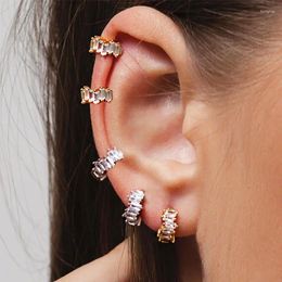 Boucles d'oreilles créoles en cristal brillant pour femmes, 1 pièce, géométrique glacé, couleur argent CZ, Clip d'oreille, Piercing Cartilage, bijoux KDE024