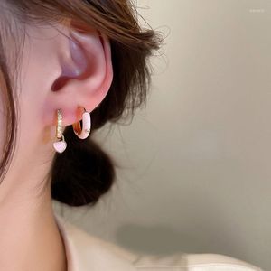 Boucles d'oreilles créoles en Zircon pour femmes, 1 pièce, petite fille rose délicate, cœur d'amour Y2K, boucle d'oreille, bijoux à la mode 2023