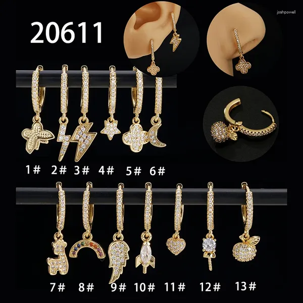 Boucles d'oreilles créoles en acier inoxydable pour femmes, 1 pièce, zircone cubique, petit pendentif, Cartilage, Tragus, Piercing, bijoux