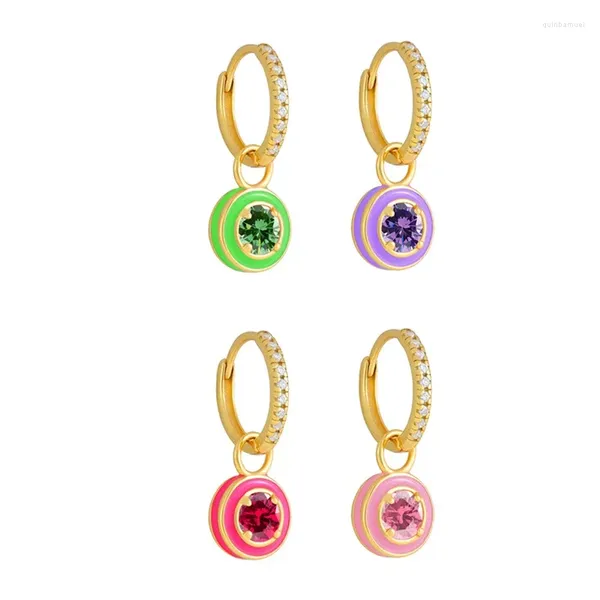 Pendientes de aro de acero inoxidable para mujer y niña, aretes de aro con cristal brillante, gota circular, colorido, redondo, 1 unidad