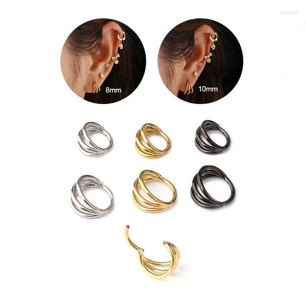 Boucles d'oreilles cerceau 1 pièce 1.2mm 316 boucles en acier inoxydable pour femmes mode bijoux tendance hommes Rock noir trois couches Piercing