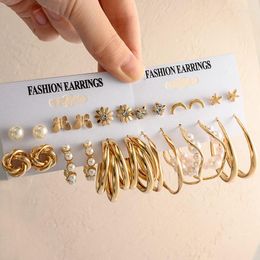 Boucles d'oreilles cerceau 1 ensemble or métal cercle perle goutte pour les femmes mode géométrique goujon grand balancent 2023 tendance bijoux cadeau