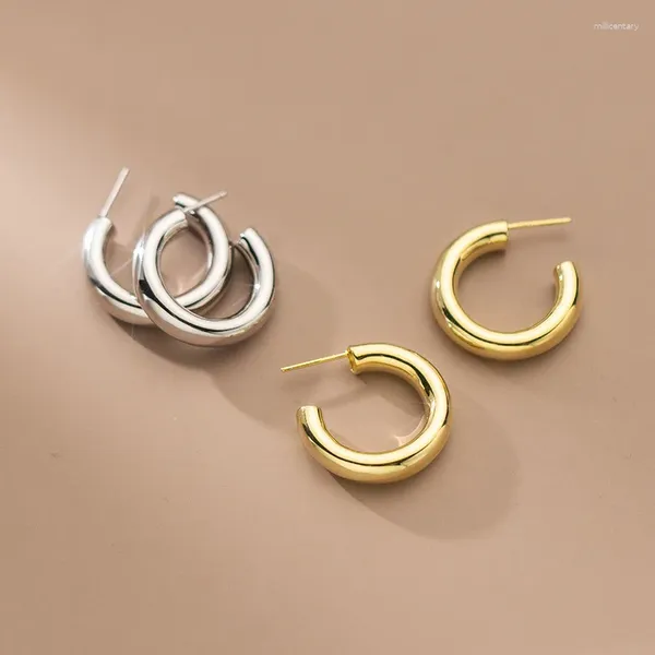 Pendientes de aro 2,4 cm plata 925 en forma de C para niñas moda diaria mujeres hermoso corto