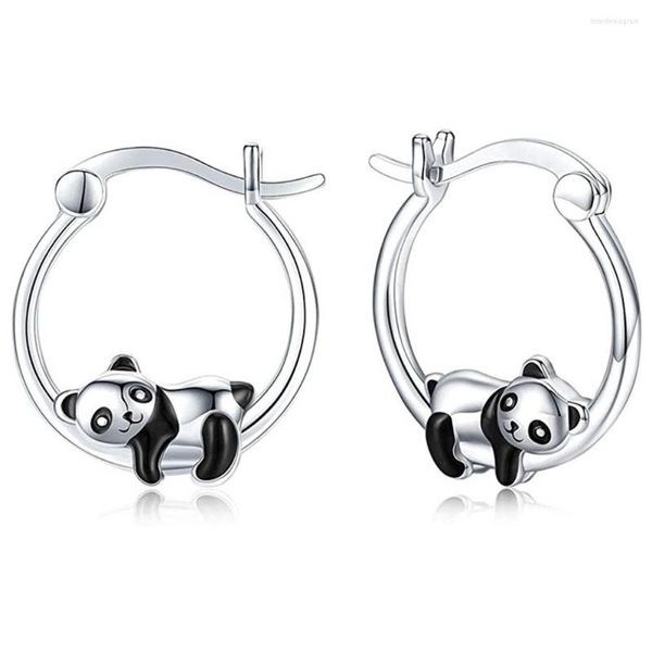 Pendientes de aro 2022 Panda negro para mujeres lindas niñas círculo Animal Color plata moda versátil oreja joyería regalos