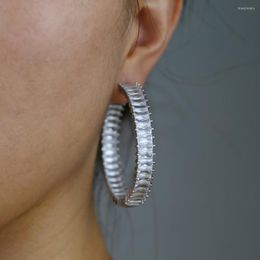 Boucles d'oreilles créoles pour femmes, bijoux à la mode d'été 5A, zircone cubique, Baguette glacée scintillante, Cz 50mm, grand Huggie, 2022